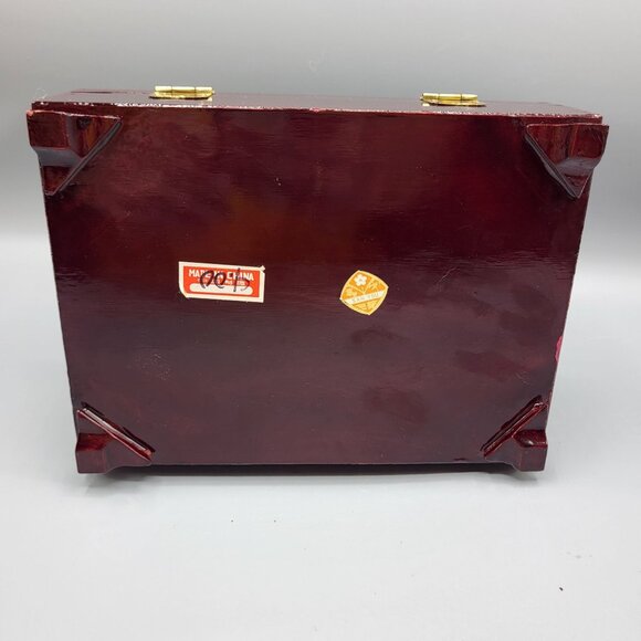 Vintage Chinese Hand Carved Cork Diorama Jewelry Box Red Lining Wood Box SEE - Picture 14 of 16